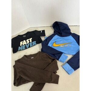 Nike Boys Hoodie Tee Old Navy Thermal Lot 3pc Blue Black Brown Size 6 5-6Y